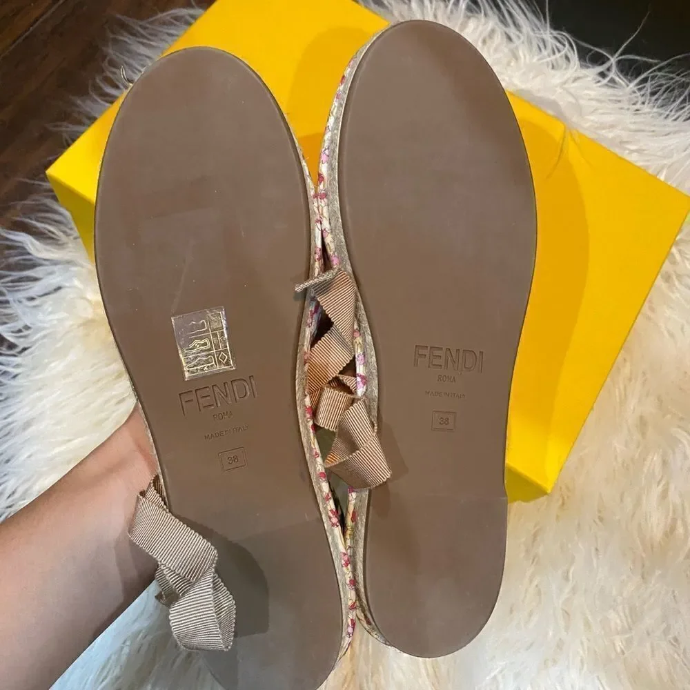 Fendi Quilted floral & gingham canvas espadrilles flats shoes